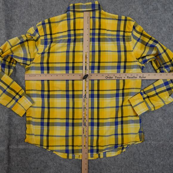 Ralph Lauren Top Womens Large Button Front Plaid Long Sleeve Yellow Preppy - Picture 5 of 8